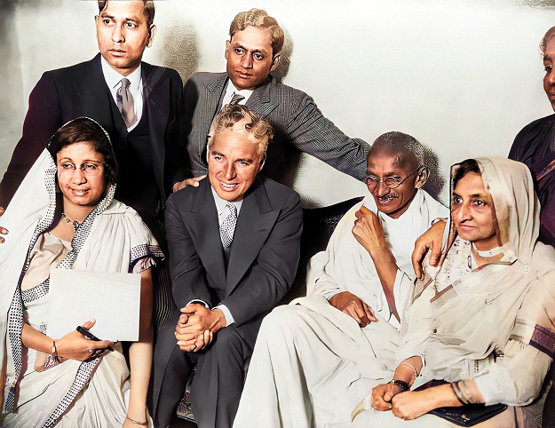 chaplin with mahatma gandhi and family